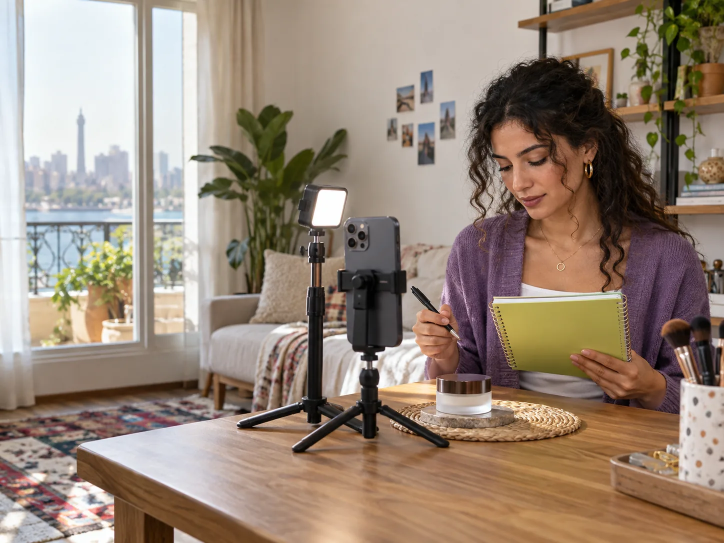 Creator preparing a home content shoot