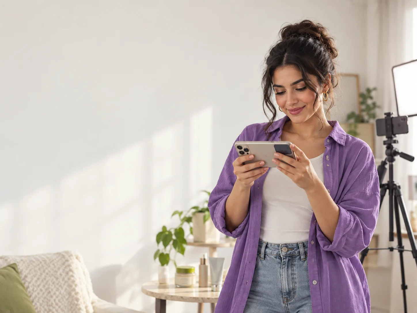 Creator reviewing a completed social video