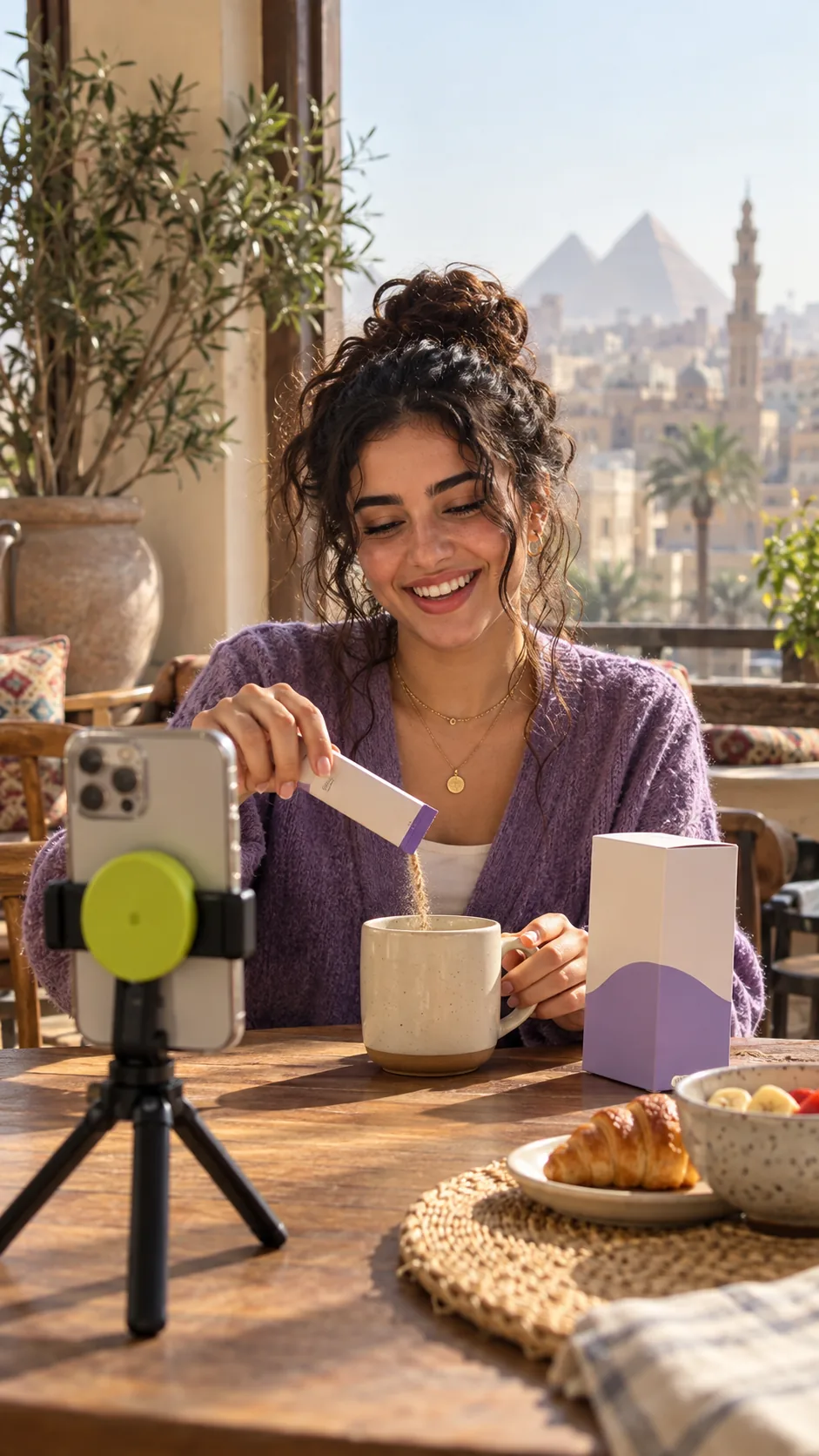Lifestyle creator filming a morning routine