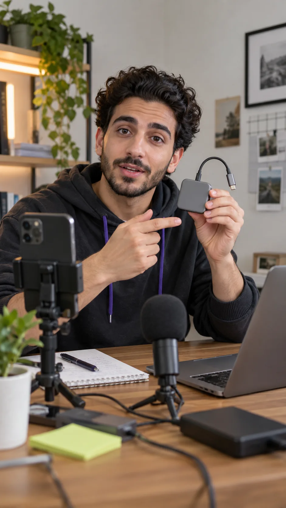 Technology creator recording a product review
